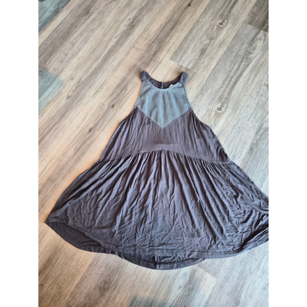 POL Gray Mesh Yoke Babydoll Halter Top Sleeveless Keyhole Back RCT5500 Medium